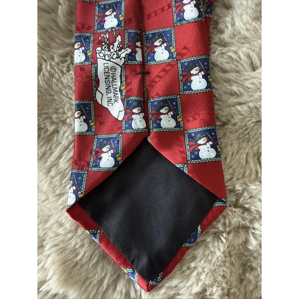 Vintage Hallmark Yule TIE Greetings Christmas Snowman Necktie Made USA with Tags